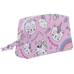 Cute Cat Kitten Cartoon Doodle Seamless Pattern Wristlet Pouch Bag (large) by Grandong