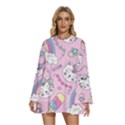 Cute Cat Kitten Cartoon Doodle Seamless Pattern Round Neck Long Sleeve Bohemian Style Chiffon Mini Dress View1