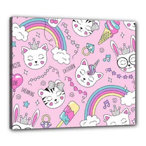 Beautiful Cute Animals Pattern Pink Canvas 24  X 20  (stretched) by Grandong