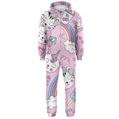 Beautiful Cute Animals Pattern Pink Hooded Jumpsuit (men) by Grandong