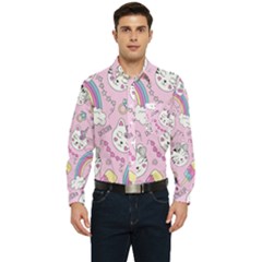 Beautiful Cute Animals Pattern Pink Men s Long Sleeve Pocket Shirt 