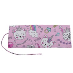 Beautiful Cute Animals Pattern Pink Roll Up Canvas Pencil Holder (s) by Grandong