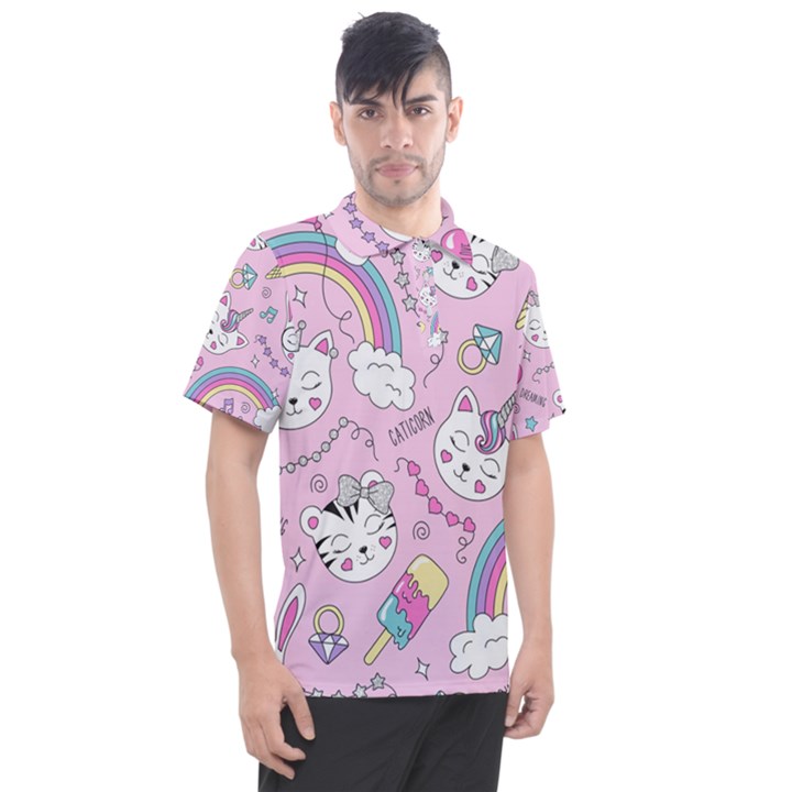 Beautiful Cute Animals Pattern Pink Men s Polo T-Shirt