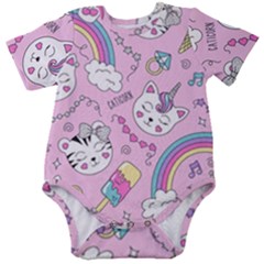 Beautiful Cute Animals Pattern Pink Baby Short Sleeve Bodysuit by Grandong