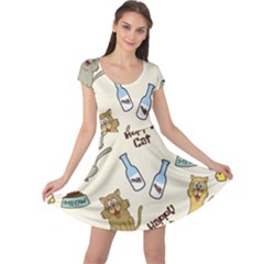 Cute Astronaut Cat With Star Galaxy Elements Seamless Pattern Cap Sleeve Dress by Grandong