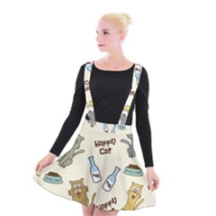 Cute Astronaut Cat With Star Galaxy Elements Seamless Pattern Suspender Skater Skirt by Grandong