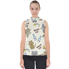 Cute Astronaut Cat With Star Galaxy Elements Seamless Pattern Mock Neck Shell Top by Grandong