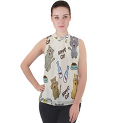 Cute Astronaut Cat With Star Galaxy Elements Seamless Pattern Mock Neck Chiffon Sleeveless Top by Grandong