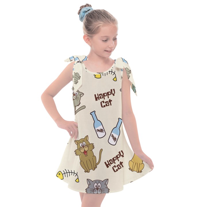 Cute Astronaut Cat With Star Galaxy Elements Seamless Pattern Kids  Tie Up Tunic Dress