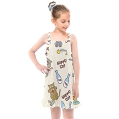 Cute Astronaut Cat With Star Galaxy Elements Seamless Pattern Kids  Overall Dress by Grandong