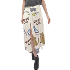 Cute Astronaut Cat With Star Galaxy Elements Seamless Pattern Velour Split Maxi Skirt by Grandong