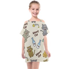 Cute Astronaut Cat With Star Galaxy Elements Seamless Pattern Kids  One Piece Chiffon Dress by Grandong