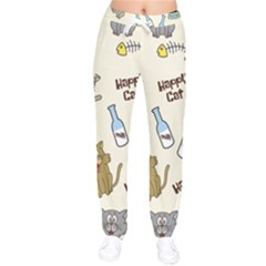 Cute Astronaut Cat With Star Galaxy Elements Seamless Pattern Women Velvet Drawstring Pants by Grandong