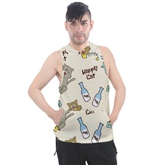 Cute Astronaut Cat With Star Galaxy Elements Seamless Pattern Men s Sleeveless Hoodie by Grandong