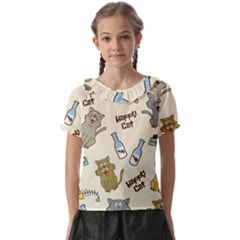 Cute Astronaut Cat With Star Galaxy Elements Seamless Pattern Kids  Frill Chiffon Blouse by Grandong