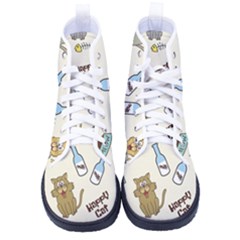 Cute Astronaut Cat With Star Galaxy Elements Seamless Pattern Women s High-top Canvas Sneakers by Grandong