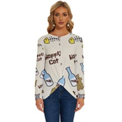 Cute Astronaut Cat With Star Galaxy Elements Seamless Pattern Long Sleeve Crew Neck Pullover Top by Grandong