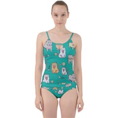 Seamless Pattern Cute Cat Cartoon With Hand Drawn Style Cut Out Top Tankini Set by Grandong