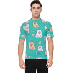 Seamless Pattern Cute Cat Cartoon With Hand Drawn Style Men s Short Sleeve Rash Guard by Grandong