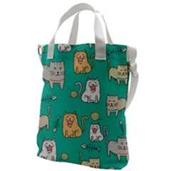 Seamless Pattern Cute Cat Cartoon With Hand Drawn Style Canvas Messenger Bag by Grandong