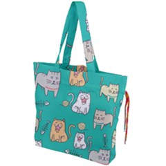 Seamless Pattern Cute Cat Cartoon With Hand Drawn Style Drawstring Tote Bag by Grandong