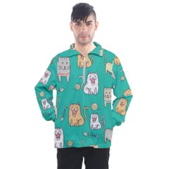 Seamless Pattern Cute Cat Cartoon With Hand Drawn Style Men s Half Zip Pullover by Grandong