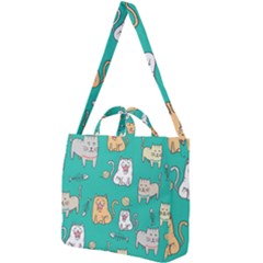 Seamless Pattern Cute Cat Cartoon With Hand Drawn Style Square Shoulder Tote Bag by Grandong