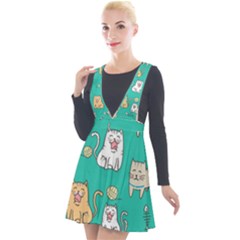 Seamless Pattern Cute Cat Cartoon With Hand Drawn Style Plunge Pinafore Velour Dress by Grandong