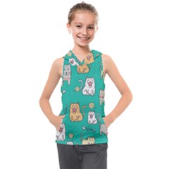 Seamless Pattern Cute Cat Cartoon With Hand Drawn Style Kids  Sleeveless Hoodie by Grandong