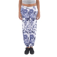 Blue Vintage Background Background With Flowers, Vintage Women s Jogger Sweatpants by nateshop