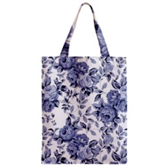 Blue Vintage Background Background With Flowers, Vintage Zipper Classic Tote Bag by nateshop