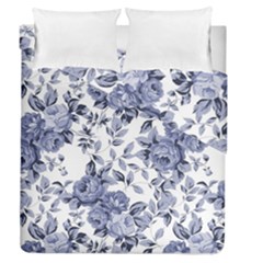 Blue Vintage Background Background With Flowers, Vintage Duvet Cover Double Side (queen Size)