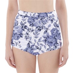 Blue Vintage Background Background With Flowers, Vintage High-waisted Bikini Bottoms by nateshop