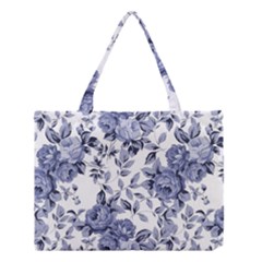 Blue Vintage Background Background With Flowers, Vintage Medium Tote Bag by nateshop