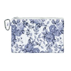 Blue Vintage Background Background With Flowers, Vintage Canvas Cosmetic Bag (large) by nateshop