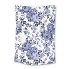 Blue Vintage Background Background With Flowers, Vintage Small Tapestry by nateshop