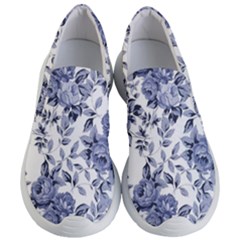 Blue Vintage Background Background With Flowers, Vintage Women s Lightweight Slip Ons by nateshop