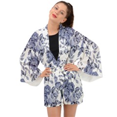 Blue Vintage Background Background With Flowers, Vintage Long Sleeve Kimono by nateshop