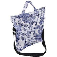 Blue Vintage Background Background With Flowers, Vintage Fold Over Handle Tote Bag by nateshop