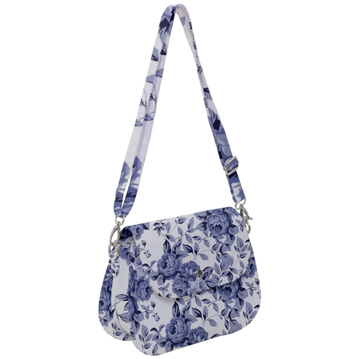 Blue Vintage Background Background With Flowers, Vintage Saddle Handbag