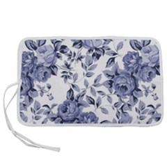 Blue Vintage Background Background With Flowers, Vintage Pen Storage Case (l) by nateshop