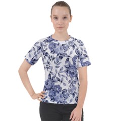 Blue Vintage Background Background With Flowers, Vintage Women s Sport Raglan T-shirt