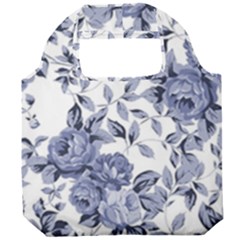 Blue Vintage Background Background With Flowers, Vintage Foldable Grocery Recycle Bag by nateshop