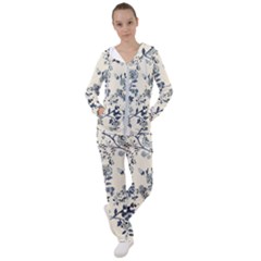 Blue Vintage Background, Blue Roses Patterns, Retro Women s Tracksuit by nateshop