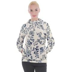 Blue Vintage Background, Blue Roses Patterns, Retro Women s Hooded Pullover