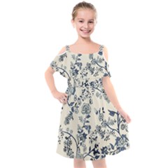 Blue Vintage Background, Blue Roses Patterns, Retro Kids  Cut Out Shoulders Chiffon Dress by nateshop