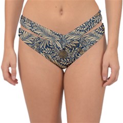 Brown Vintage Background Vintage Floral Pattern, Brown Double Strap Halter Bikini Bottoms