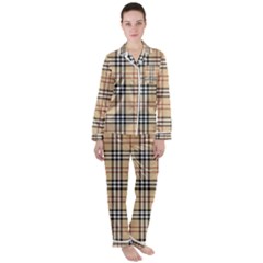 Burberry, Checker, Clothes, Fashion, Pattern Women s Long Sleeve Satin Pajamas Set	