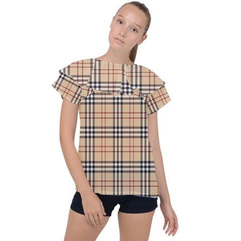 Burberry, Checker, Clothes, Fashion, Pattern Ruffle Collar Chiffon Blouse by nateshop