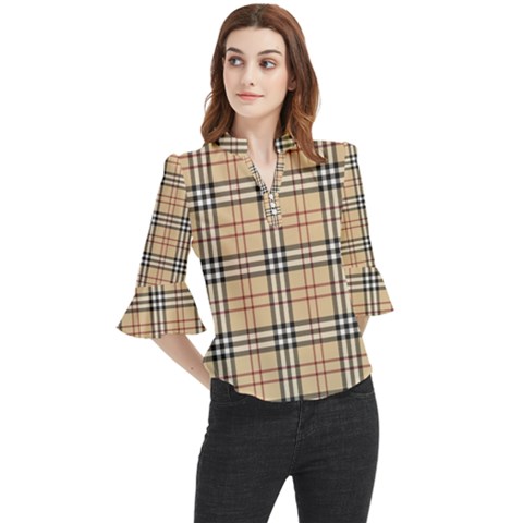 Burberry, Checker, Clothes, Fashion, Pattern Loose Horn Sleeve Chiffon Blouse by nateshop